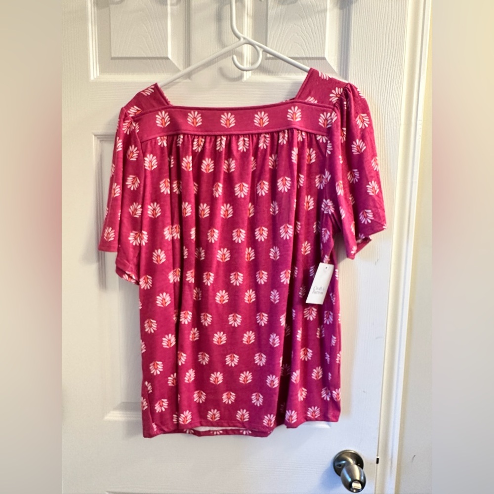 Women's Croft & Barrow Squareneck Puff-Sleeve Top, fuchsia